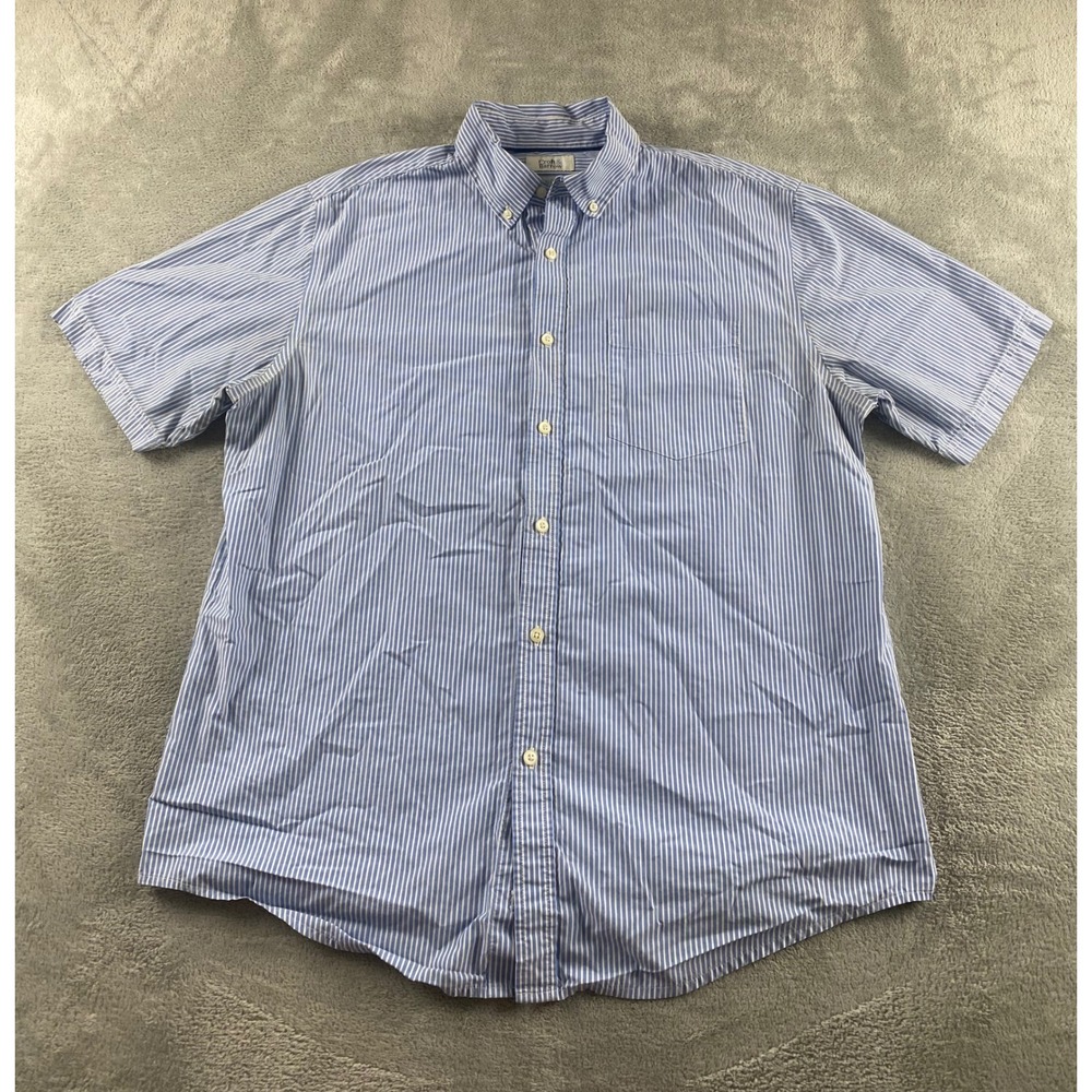 Croft & Barrow Mens Large Blue White Striped Short Sleeve Easy Care Button Shirt
